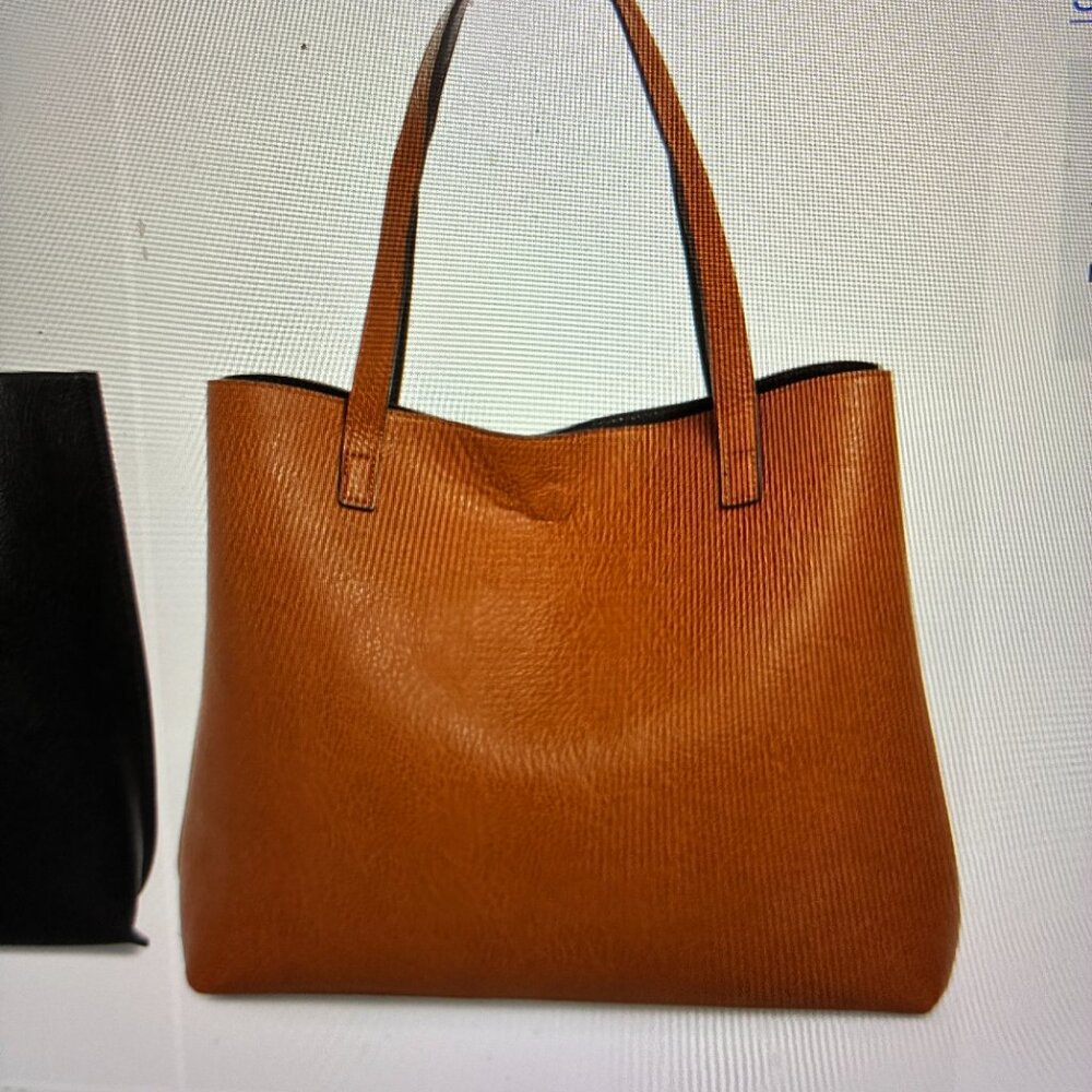 Street Level Reversible Faux Leather Tote & Interior Zip Pouch - Picture 16 of 16